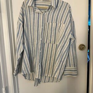 Abercrombie & Fitch Oversized Linen Striped Shirt | Size XL